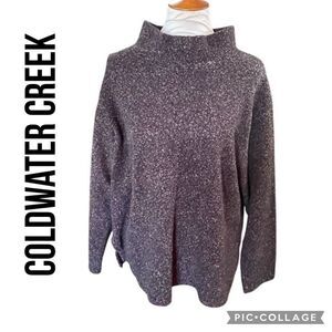 Coldwater Creek Dark Chocolate Brown Speckled Mock Collar Pullover Sweater Size